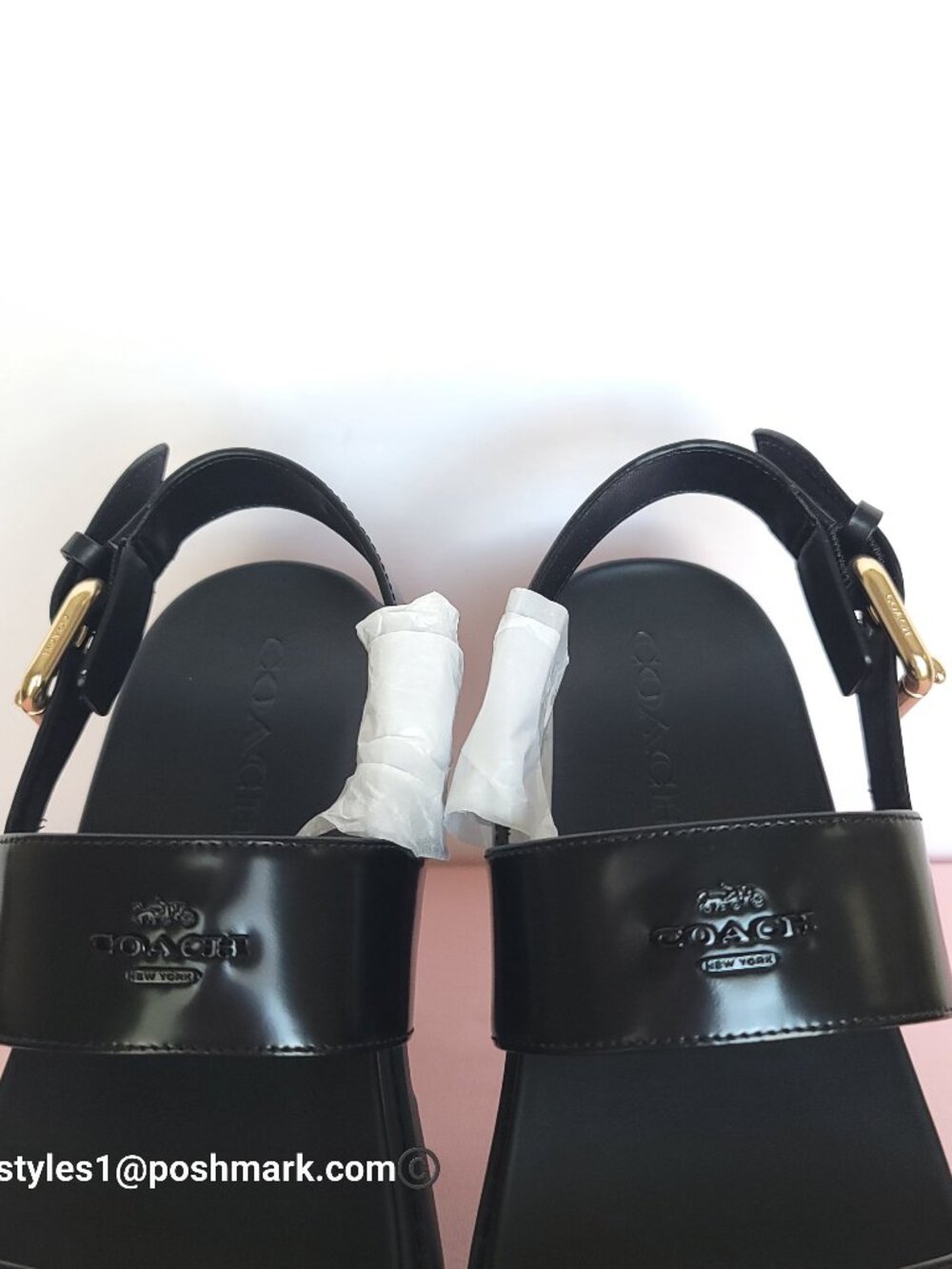 COACH Lockup Two Band Spazzolato Leather Sandals - Black color. Women's US 8.5B⭐ - Picture 12 of 16